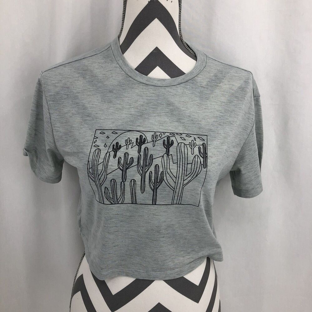 Shein Cactus Crop Top Gray T Shirt XS LLL12